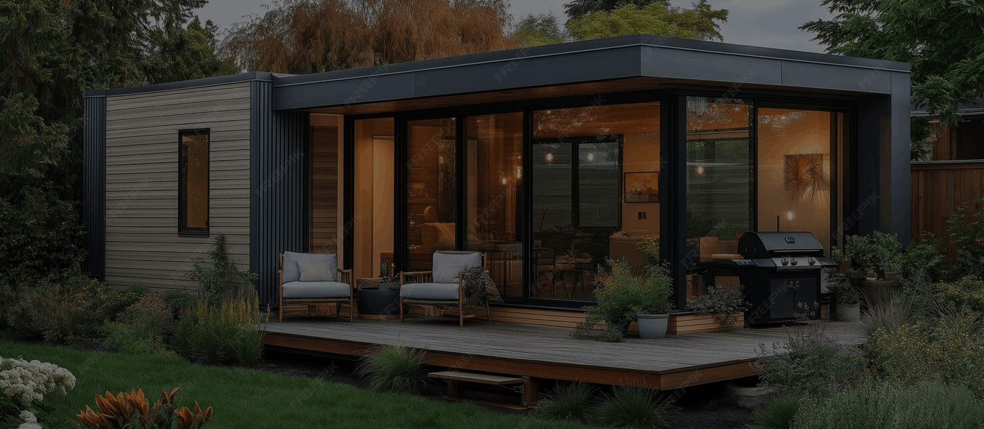 Stylish modern accessory dwelling unit with backyard open patio design