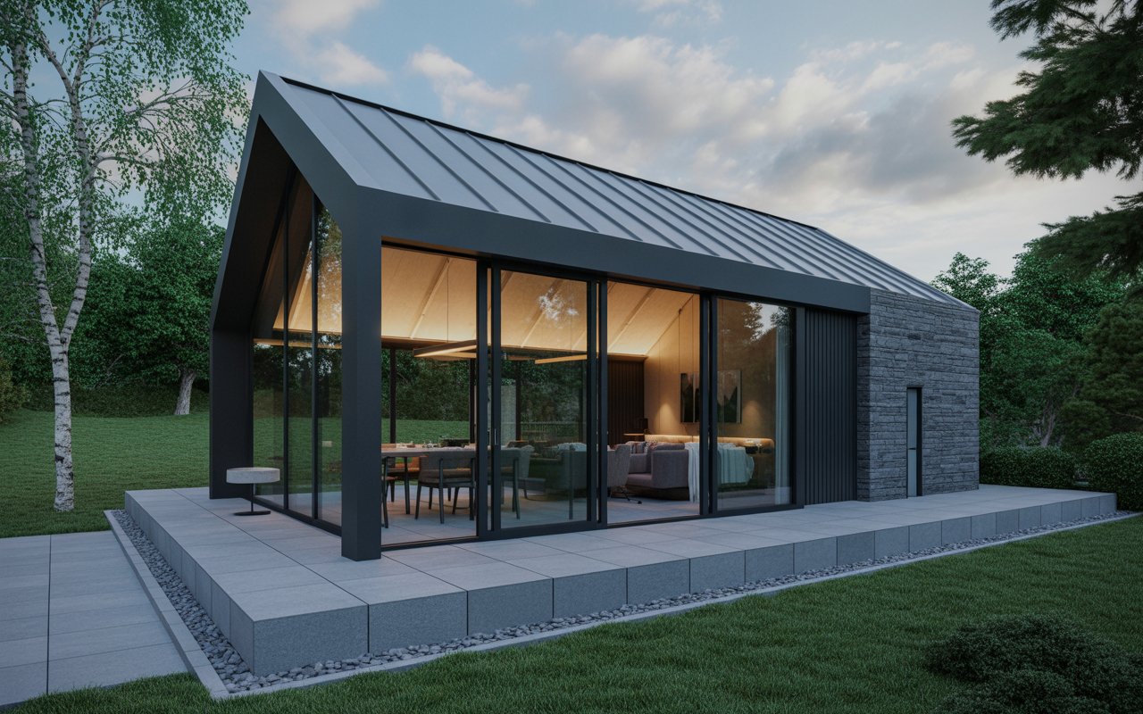Modern dark flat-roof garden suite Toronto